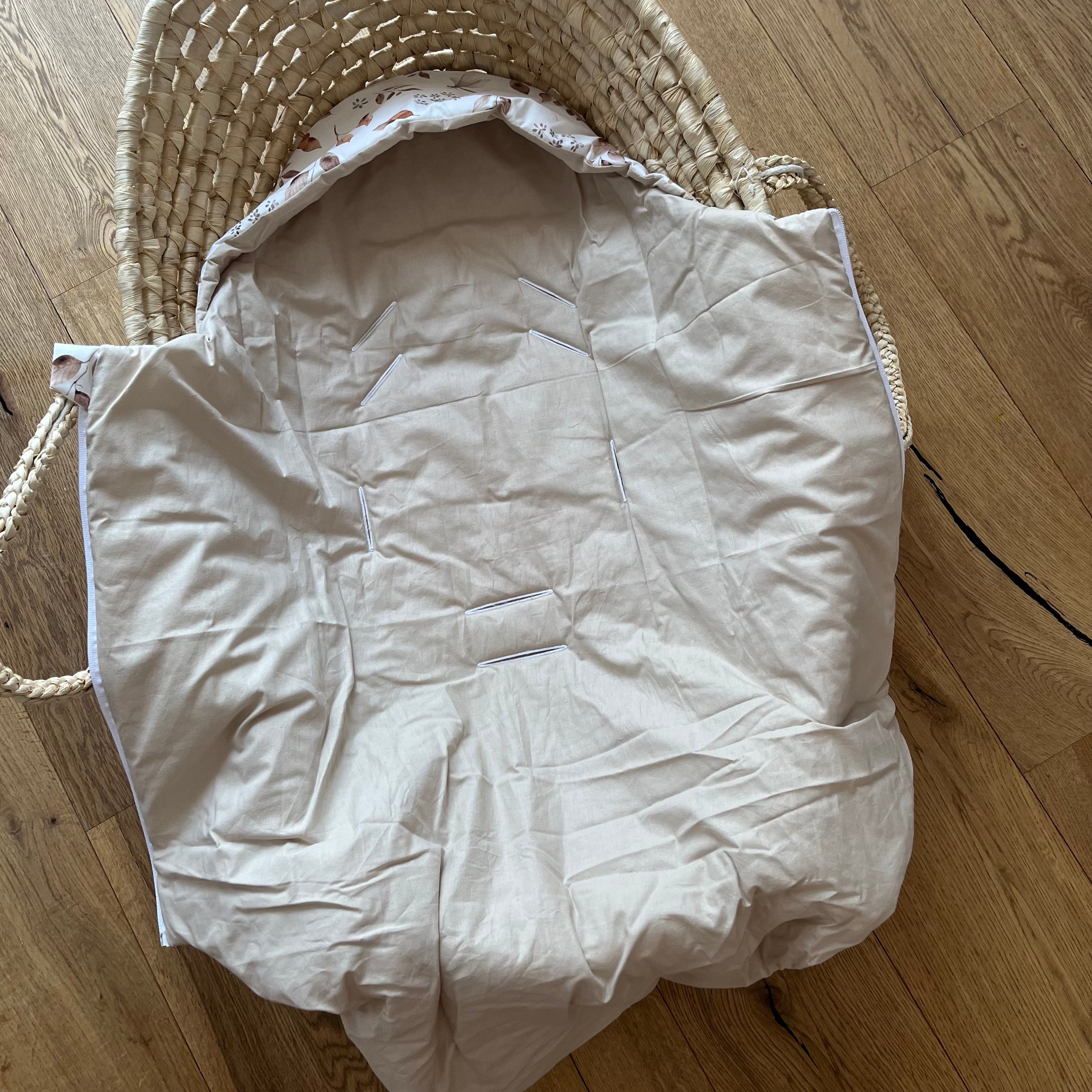 Einschlagdecke bzw. Pucksack für Babyschale mit Reißverschluss | Premium Baumwolle | Natural & Boho Leaves