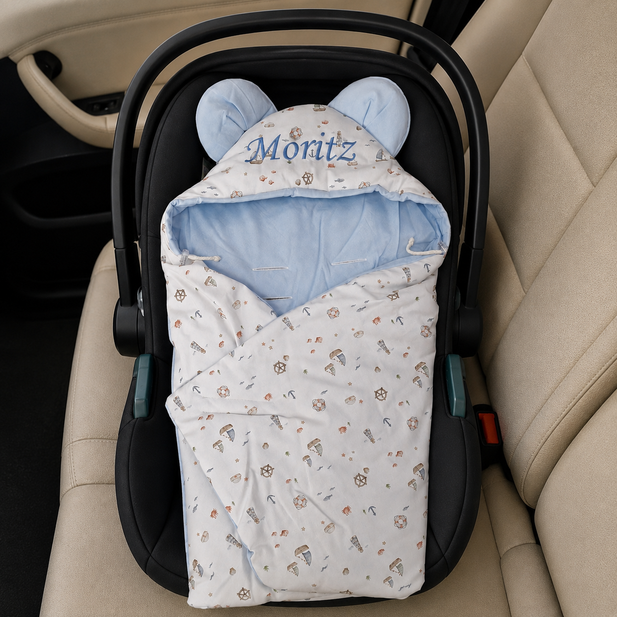 Einschlagdecke für Babyschale mit Klett | Premium Baumwolle
