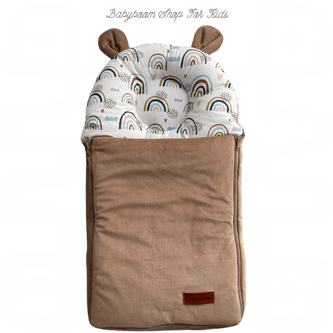 Babyschlafsack mit Bärenohren und Kissen gegen Kopfverformung, handmade
