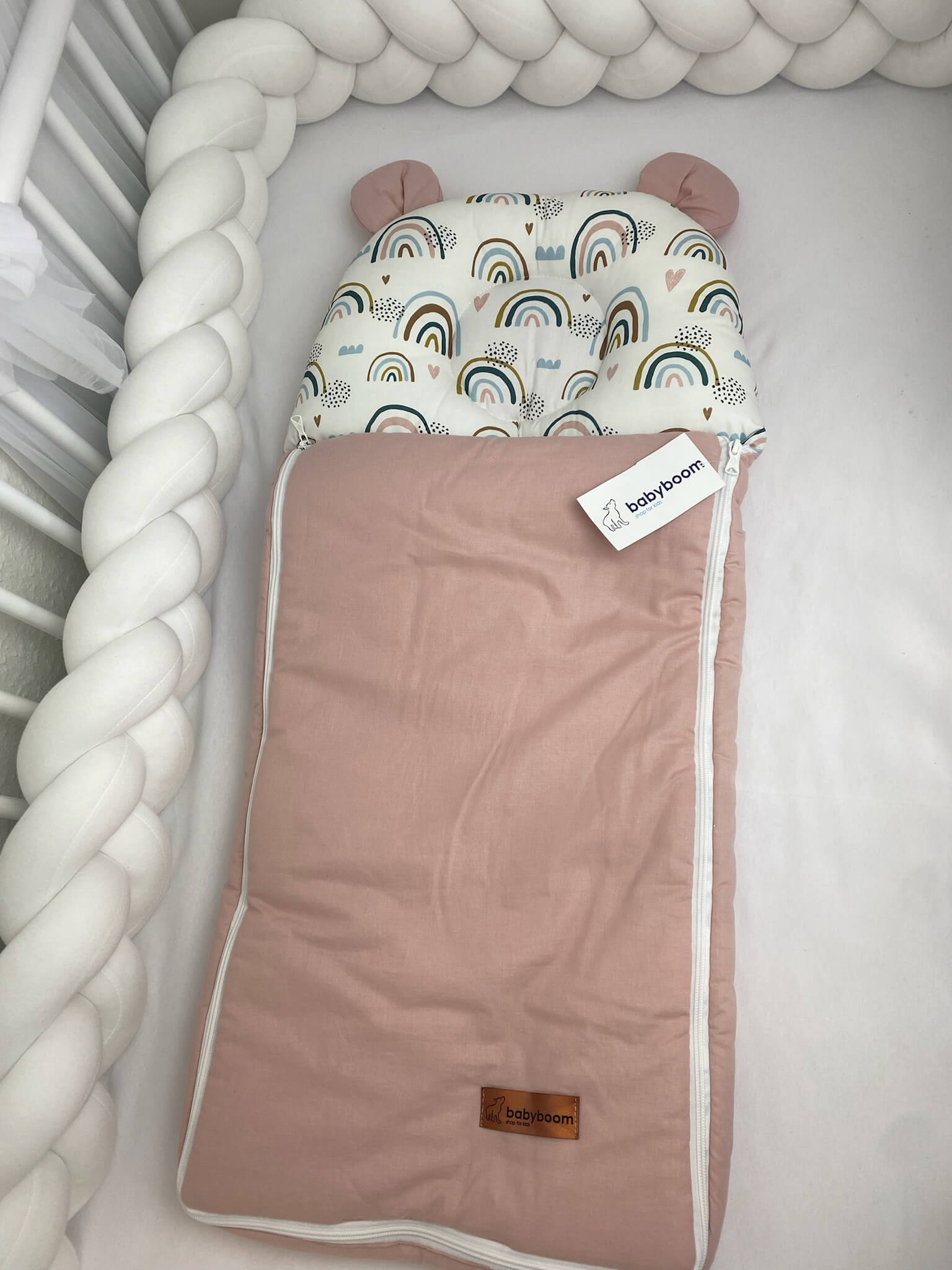 Babyschlafsack mit Bärenohren | "Rainbow" & Altrosa | 85 cm | TOG 2,5