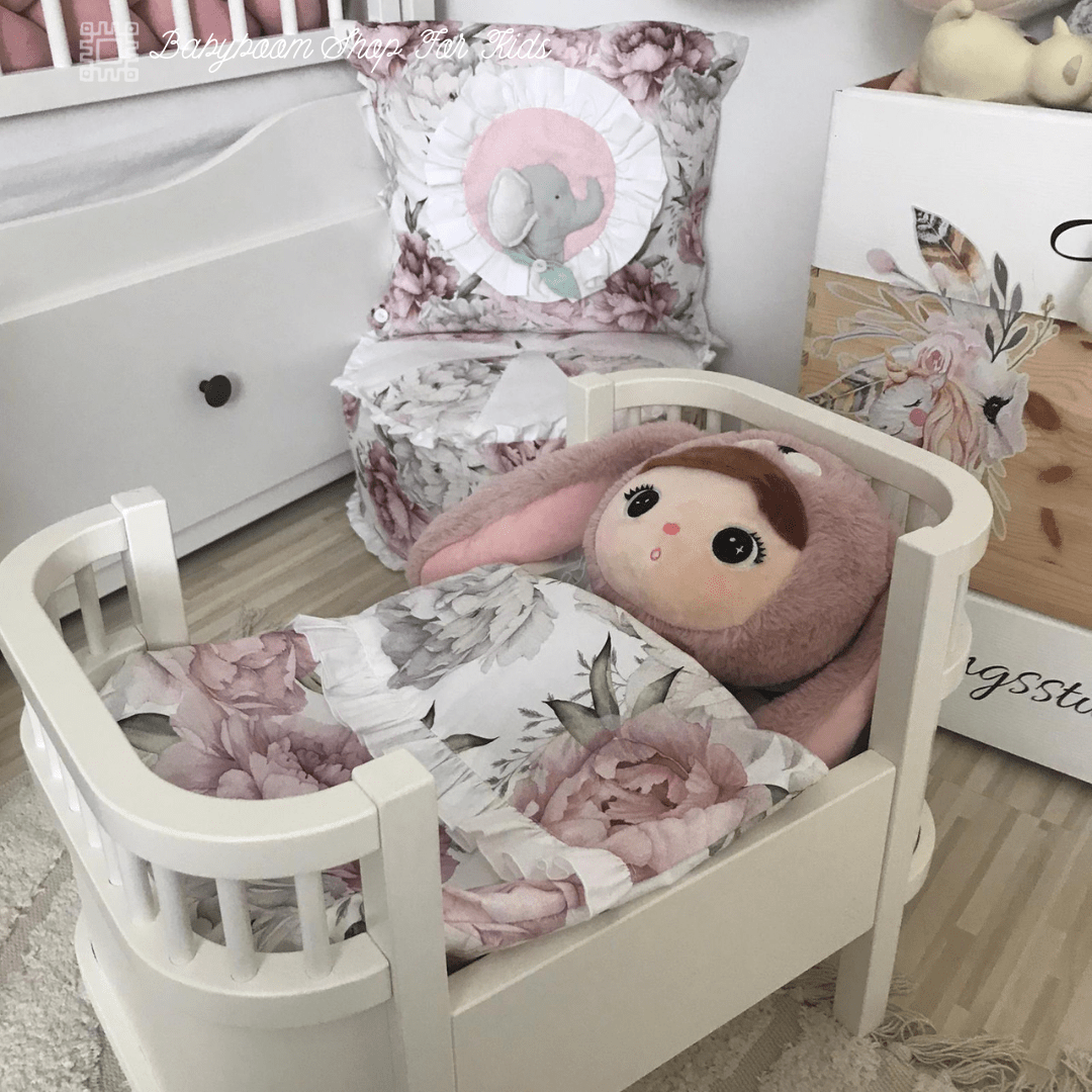 Puppen-Bettwäsche mit Rüschen aus Premium Baumwolle, handmade