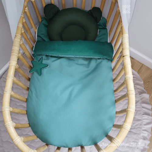 Babyschlafsack mit Bärenkissen einfarbig, aus Premium Baumwolle und Samt, handmade