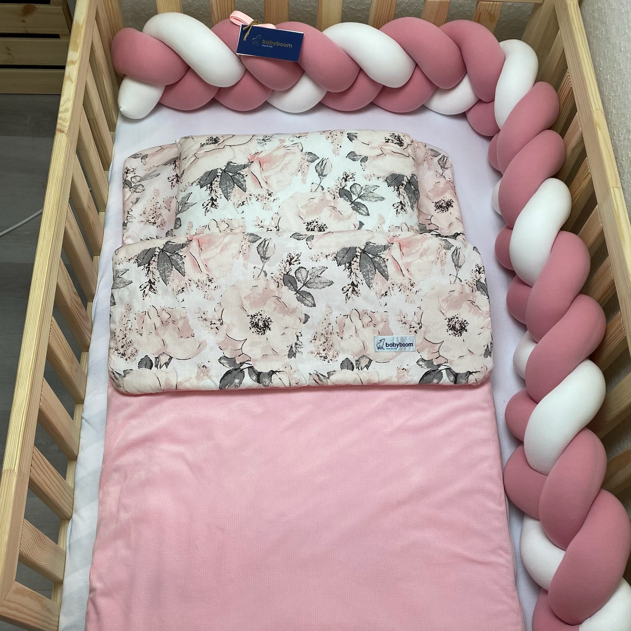 Premium Schlafsack | Flowers & Samt Candy Pink | 60x120 cm | TOG 2.5