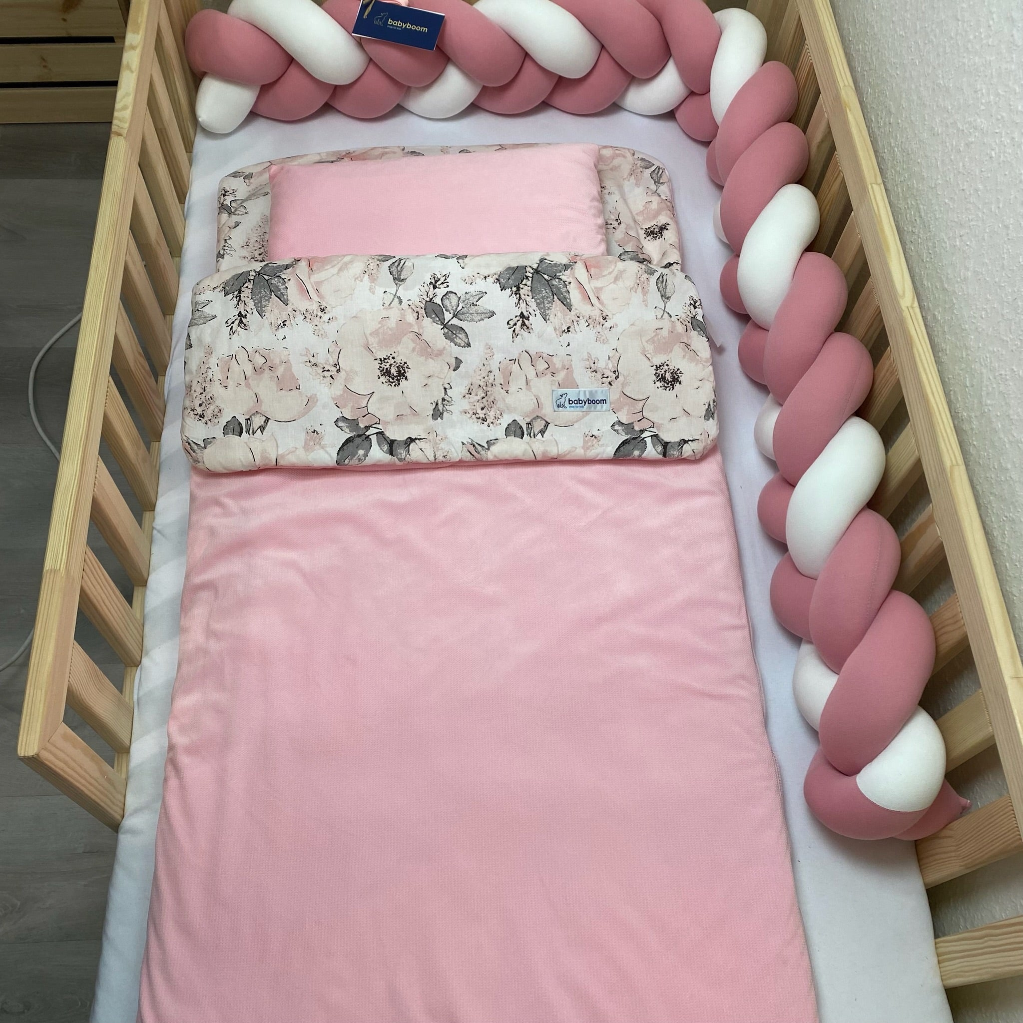 Premium Schlafsack | Flowers & Samt Candy Pink | 60x120 cm | TOG 2.5